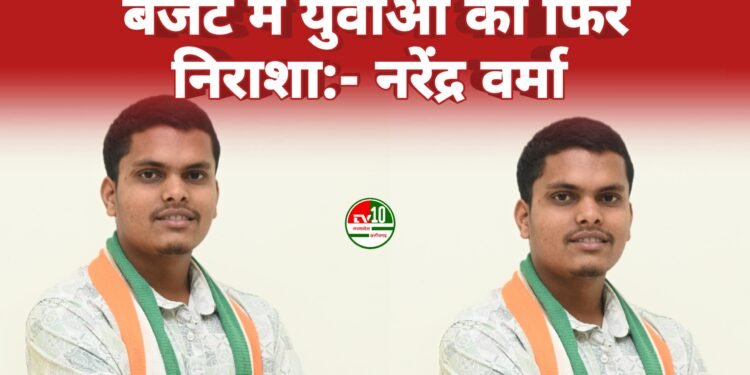बजट में युवाओं को फिर निराशा:- नरेंद्र वर्मा