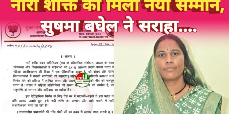 नारी शक्ति वंदन अधिनियम पर सुषमा गनपत बघेल का सराहनीय वक्तव्य, महिलाओं के सशक्तिकरण को बताया ऐतिहासिक पहल